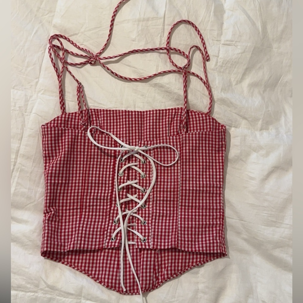 Red & White Edikted Corset Top